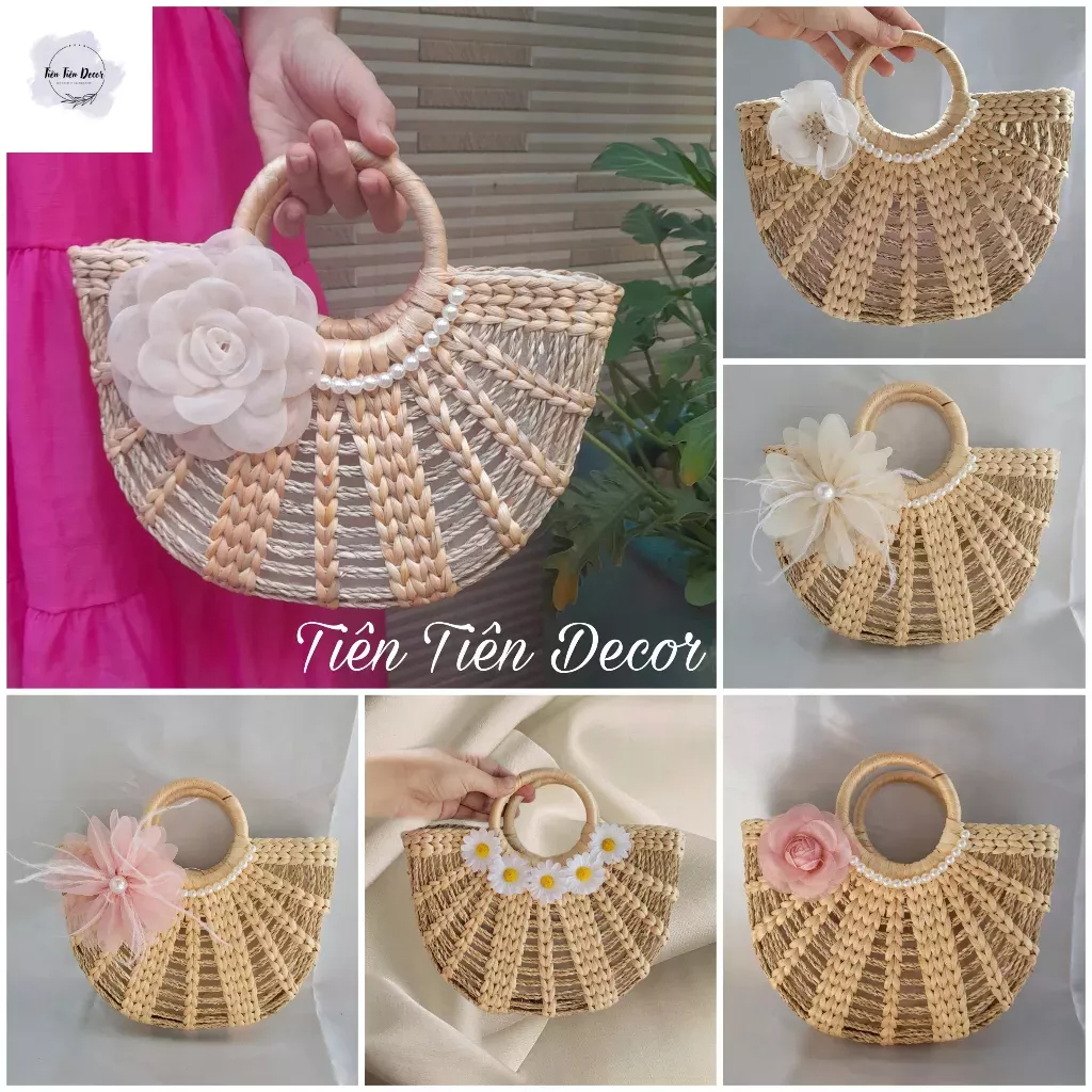 Kho sỉ túi cói lục bình vintage rẻ quạt chụp hình đi biển cho chị em sang xịn 25x 18x 9