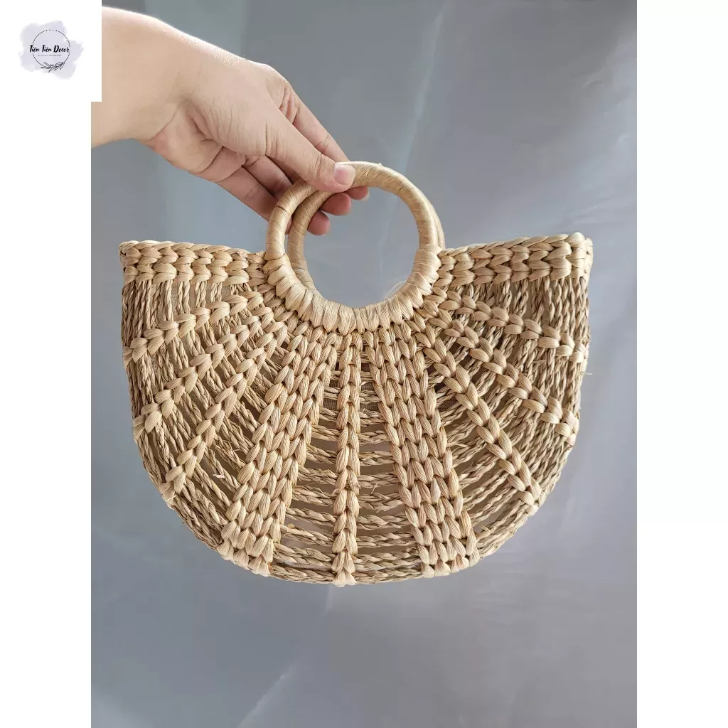 Kho sỉ túi cói lục bình vintage rẻ quạt chụp hình đi biển cho chị em sang xịn 25x 18x 9
