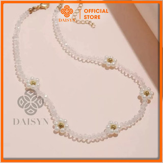 N79 Dây chuyền handmade hạt Cườm trong suốt kết hợp hoa bằng hạt Ngọc trắng xinh xắn