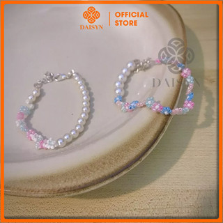 N10 Vòng tay handmade hoa cúc daisy nhiều màu kết hợp hạt ngọc handmade