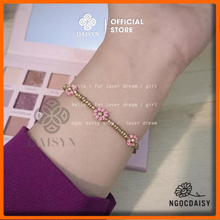 N152 Vòng tay handmade hạt cườm hoa daisy Hồng dây hạt cườm vàng nhũ xinh xắn