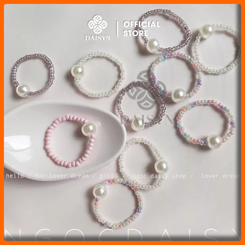 N34 Nhẫn handmade hạt trai Ngọc ABS đẹp đài loan nhiều màu xinh xắn