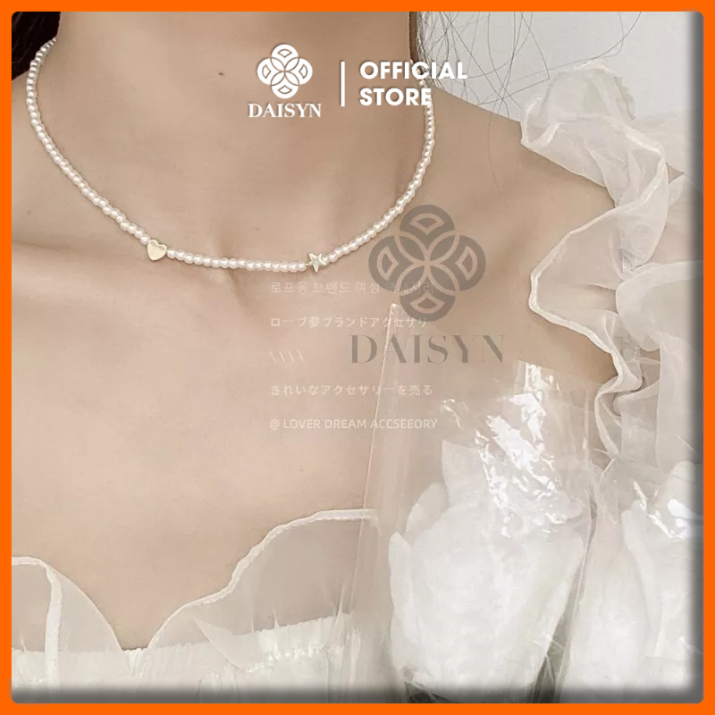 N155 Dây chuyền handmade hạt Ngọc trái tim và ngôi sao xinh xắn