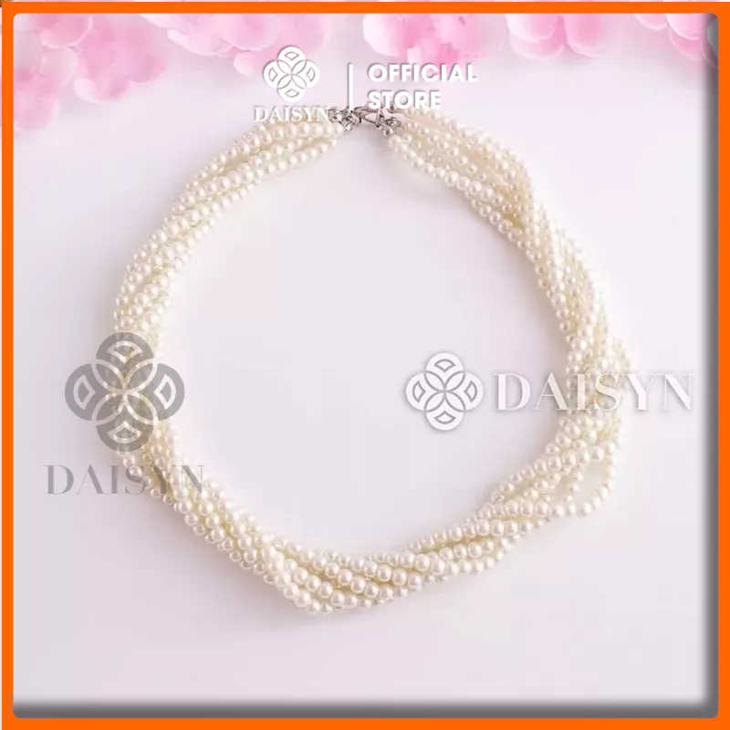 N380 dây chuyền choker hạt Ngọc vòng cổ choker hạt bẹt 6 dây xoắn kiểu dáng xinh xắn cho nữ
