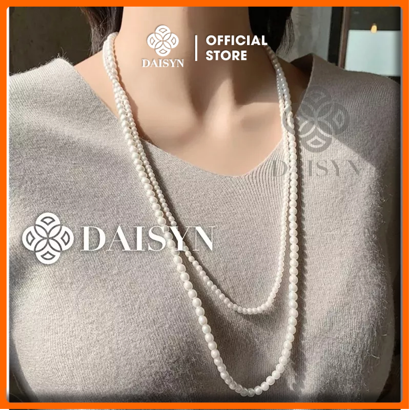 N401 vòng cổ hạt Trai, dây chuyền hạt bẹt daay chuyền mang áo dài 2 sợi dài kiểu dáng sang trọng cho nữ