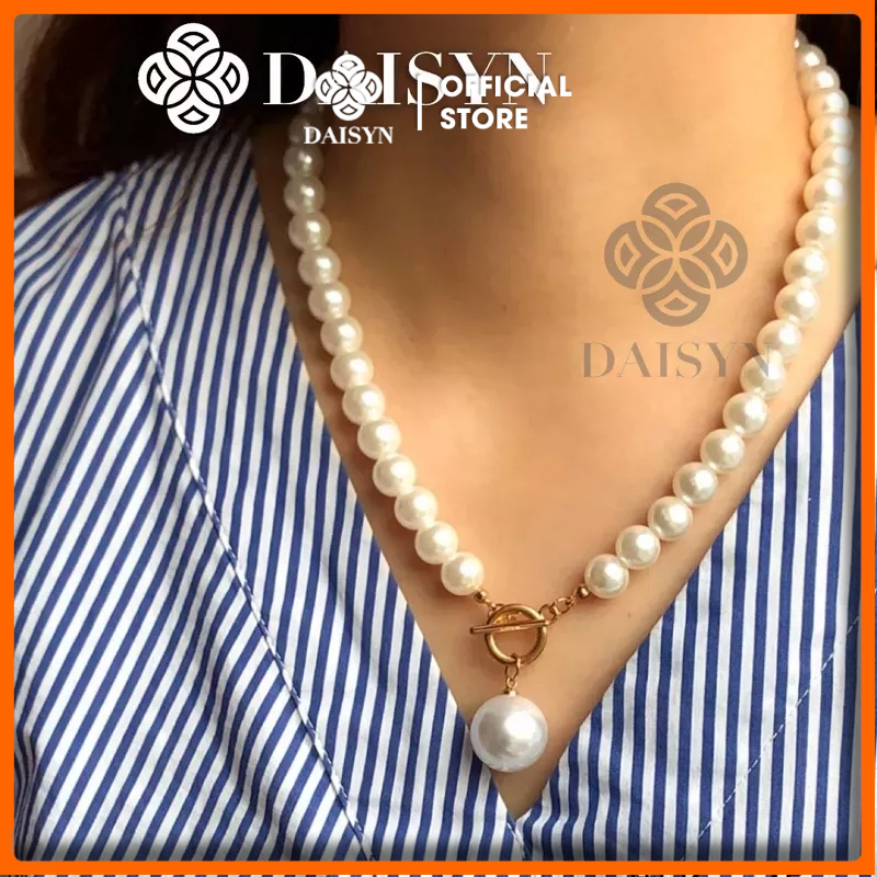 N413 choker vòng cổ hạt Trai, dây chuyền hạt bẹt dây chuyền mang áo dài hạt 10mm và 16mm cho nữ