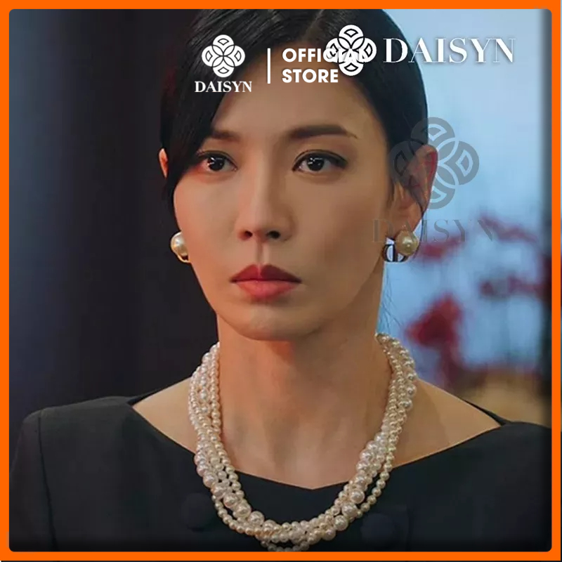 N405 vòng cổ hạt Trai, dây chuyền hạt bẹt dây chuyền choker 4 dây đan xoắn hạt nhiều kích cỡ cho nữ