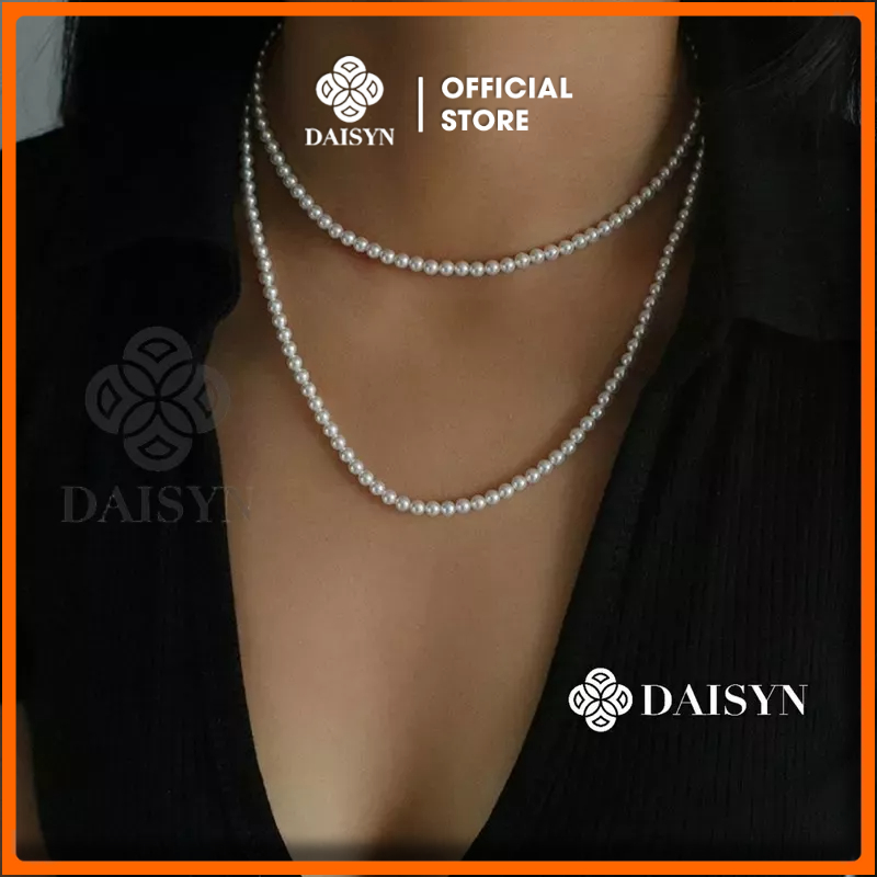 N419 choker vòng cổ hạt Trai, dây chuyền hạt bẹt dây chuyền mang áo dài sợi hạt 4mm cho nữ