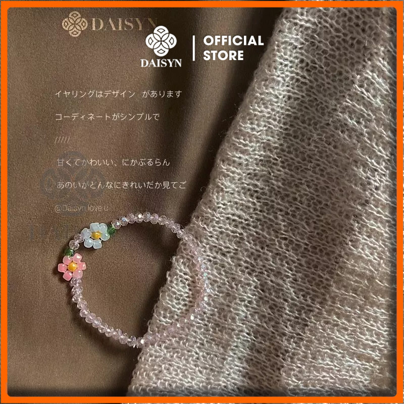 N424 vòng tay hạt Pha lê kết hợp hạt cườm và hoa daisy nhiều màu phong cách vintage xinh xắn cho nữ