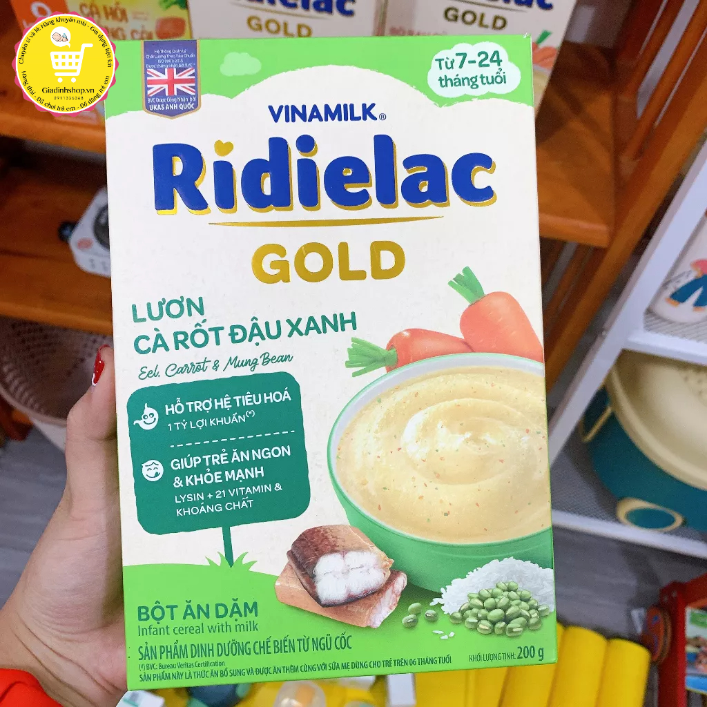 Bột ăn dặm RIDIELAC vị Lươn cà rốt đậu xanh dành cho bé 7-24m