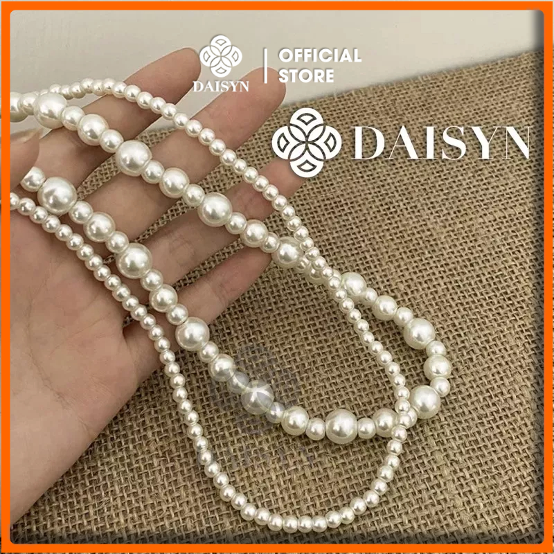 N385 vòng cổ hạt Trai, dây chuyền hạt bẹt choker 2 dây kiểu dáng xinh xắn cho nữ