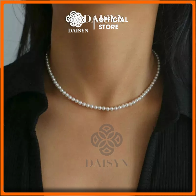 N425 choker dây chuyền vòng cổ hạt Ngọc 4mm phong cách vintage xinh xắn cho nữ