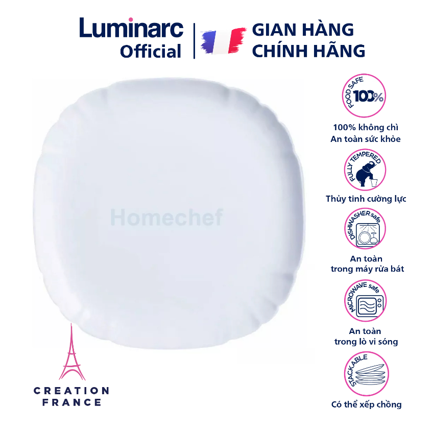 Đĩa (dĩa) thủy tinh Luminarc Lotusia 23cm N3620 | Hàng chính hãng