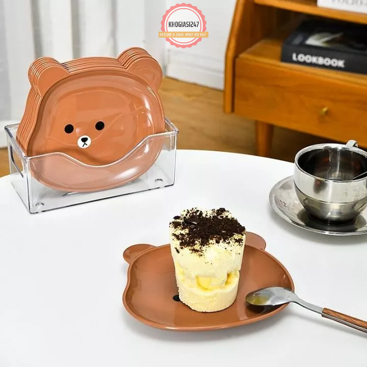 Đĩa nhựa hình chú gấu hoạt hình dễ thương xinh xắn, đĩa đựng thức ăn mini thiết kế ngộ nghĩnh giúp trang trí bàn ăn