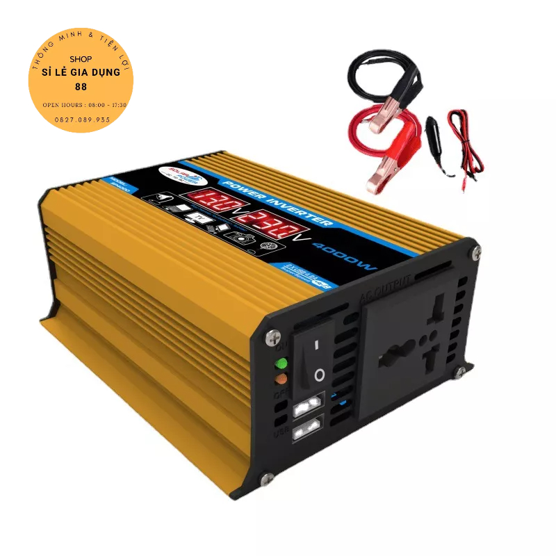 Bộ kích điện , Bộ Chuyển Đổi Nguồn Điện 4000W 12v Sang 220v Có Màn Hình Led Hiển Thị Điện Áp Cho Xe Hơi  88406 SLGD