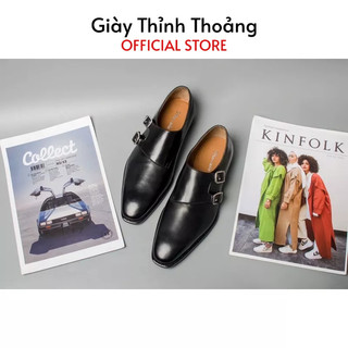 Giày tây nam monkstrap khóa cài khâu thủ công sang trọng chất liệu da bê cao cấp