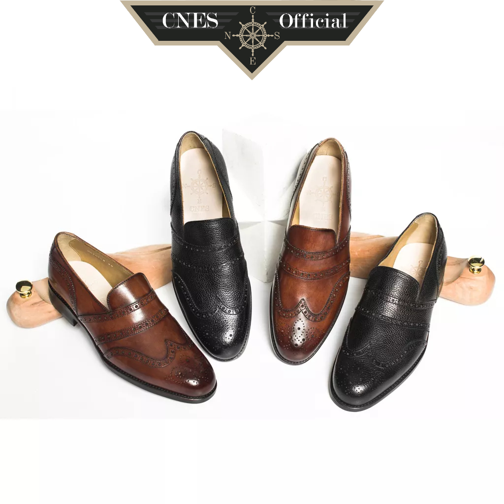 Giày Da Nam Kiểu Dáng Loafer Khâu Họa Tiết Thủ Công Chất Liệu Da Bê Cao Cấp Thương Hiệu CNES (HH 40 FSM)