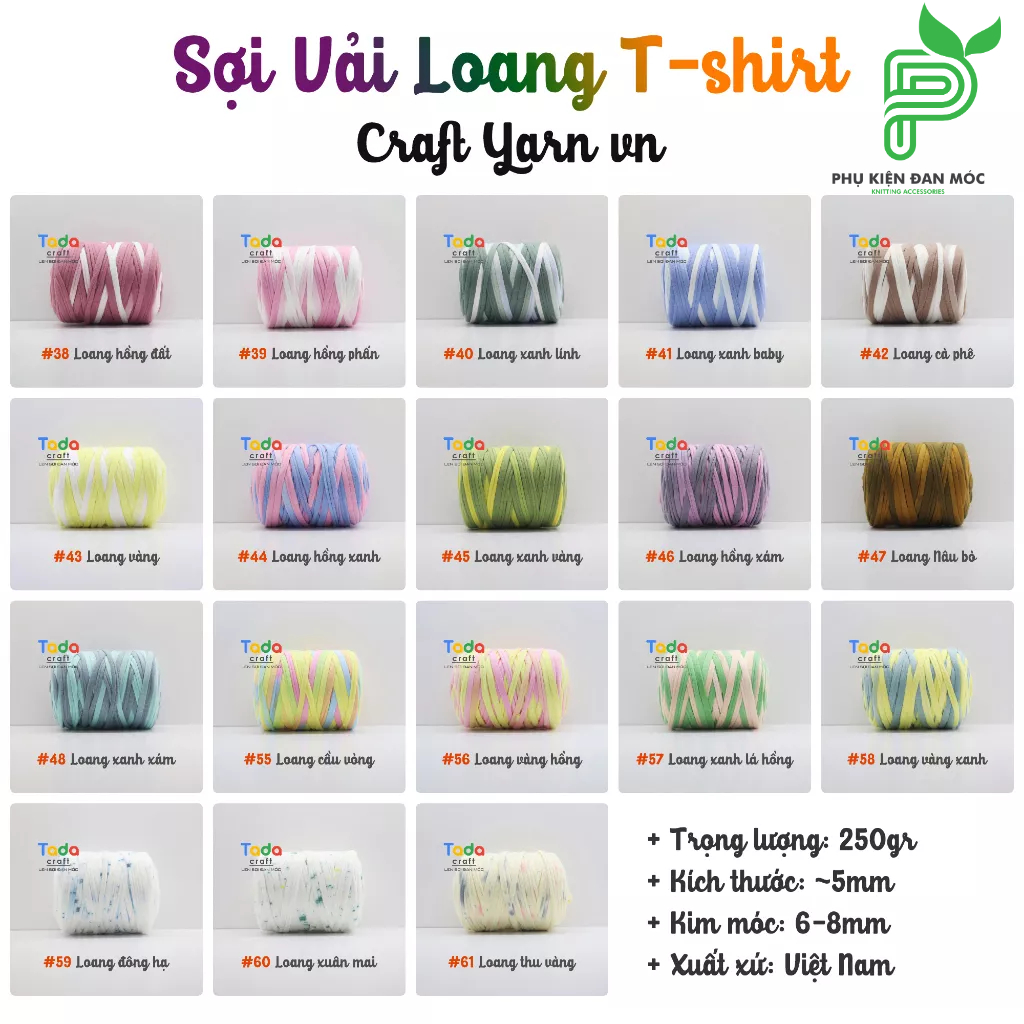 Sợi Vải Loang T-Shirt Yarn Craft Việt Nam (Bảng Màu Loang 250g)