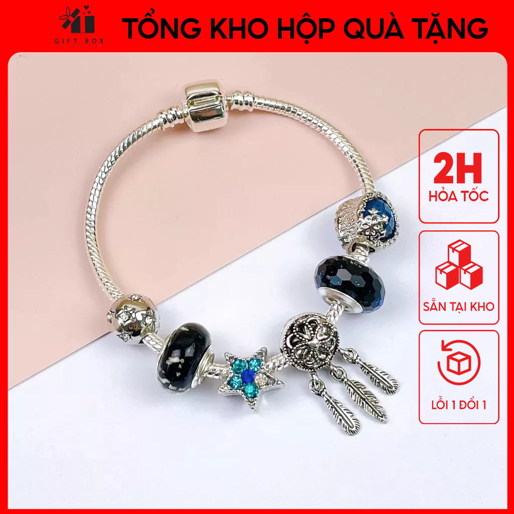 Vòng charm Pandora chuông gió ngôi sao màu xanh