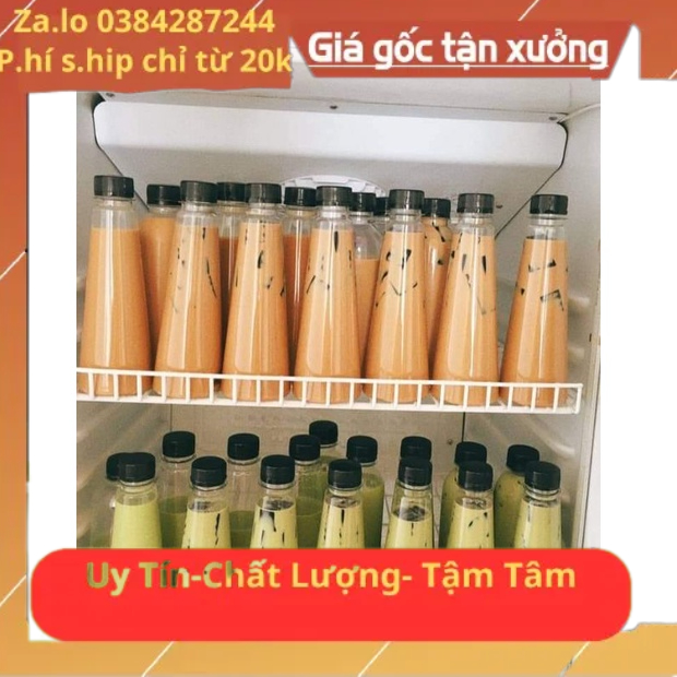 chai tam giác 330ml  đựng trà sữa chai chất  nhựa đẹp kèm nắp nhựa nắp nhôm | BigBuy360 - bigbuy360.vn