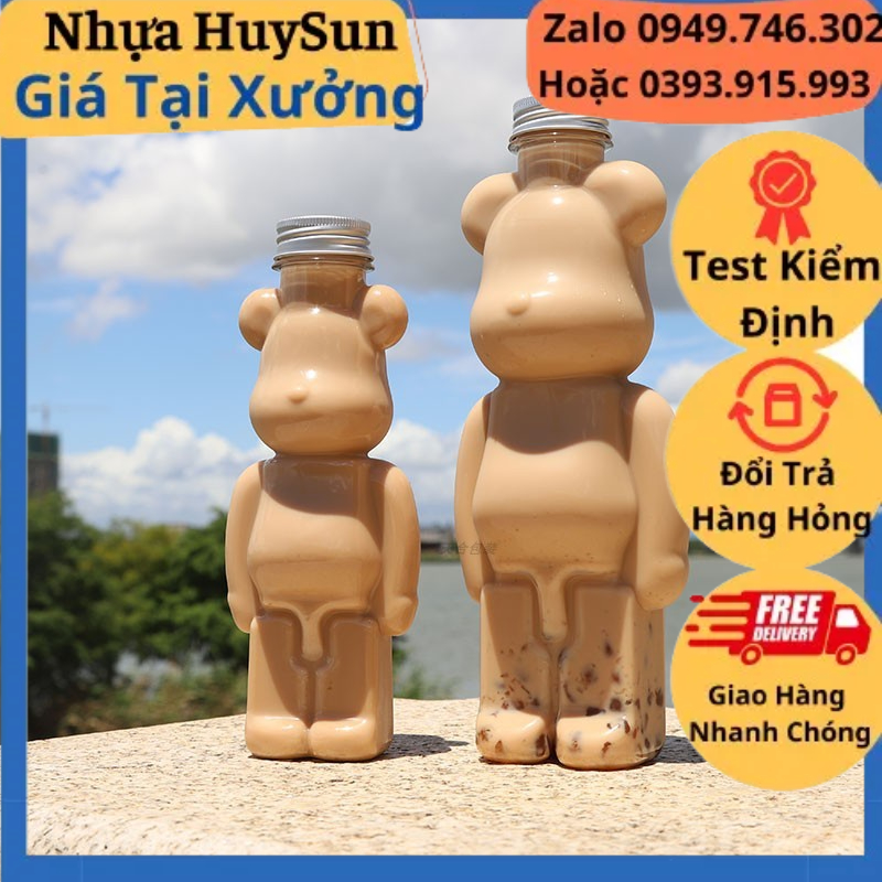 ( Giá Sỉ) Chai Nhựa Hình Gấu. Gấu Bạo Lực. Chai Nhựa Đựng Trà Sữa 330ml.500ml 850ml - Đã Kèm Nắp