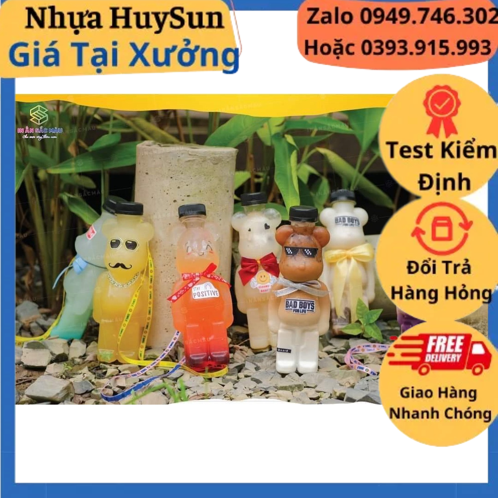 ComBo 50 Chai Nhựa Hình Gấu Bearbick, Gấu Bạo Lực 330ml, 500ml Đựng Trà Sữa, Đựng Kẹo. Nhựa HUY