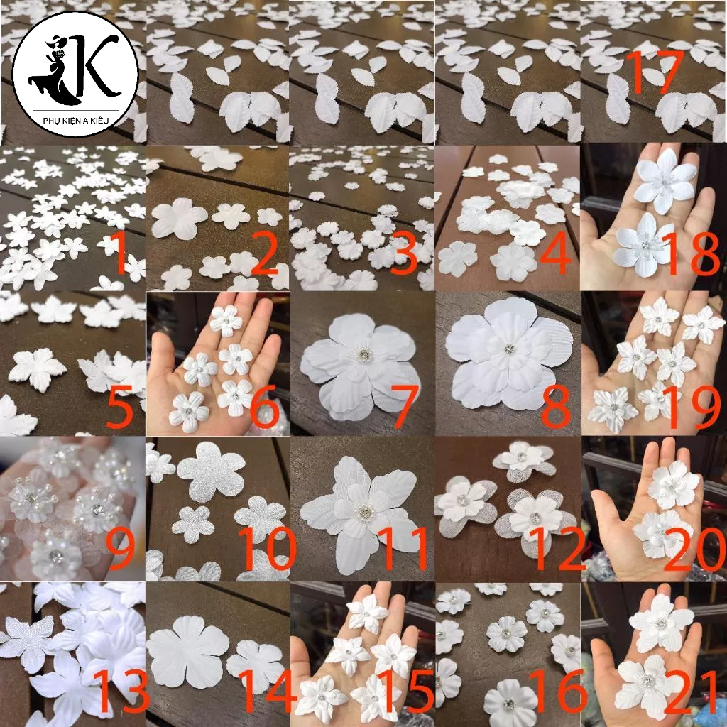 Hoa Trắng Gắn Váy, Áo, Túi, Nón, Handmade