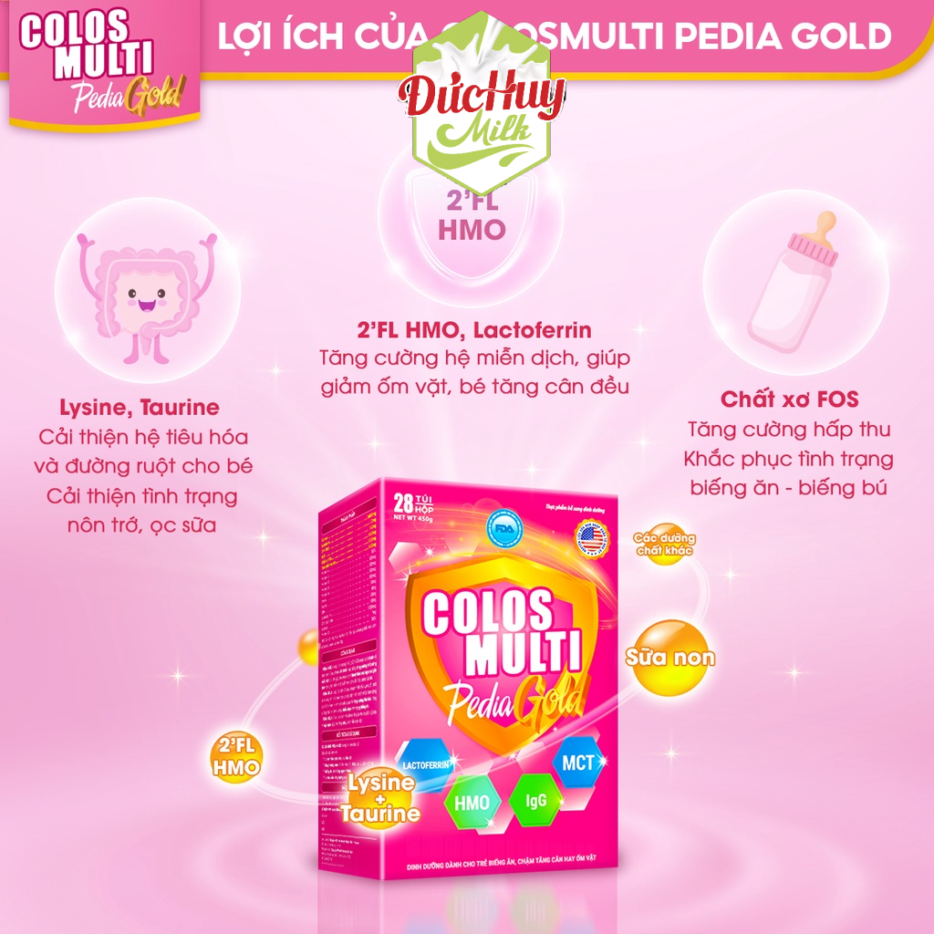 Sữa bột Colosmulti Pedia Gold hộp 28 gói x 16g chuyên biệt hỗ trợ giúp bé ăn ngoan