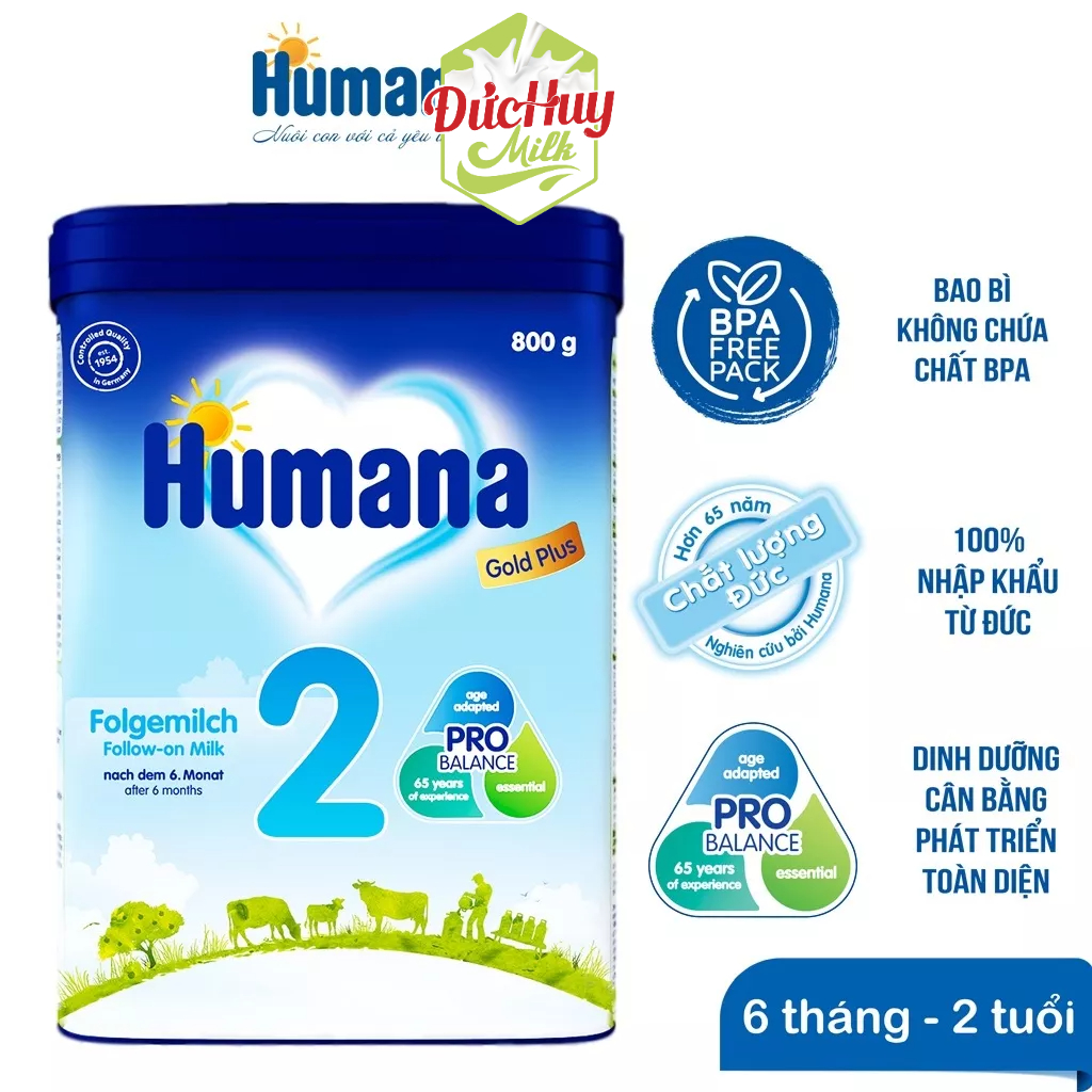 [Siêu Sale] Sữa Bột Humana Gold Plus 2 800g [Date 07/2023]