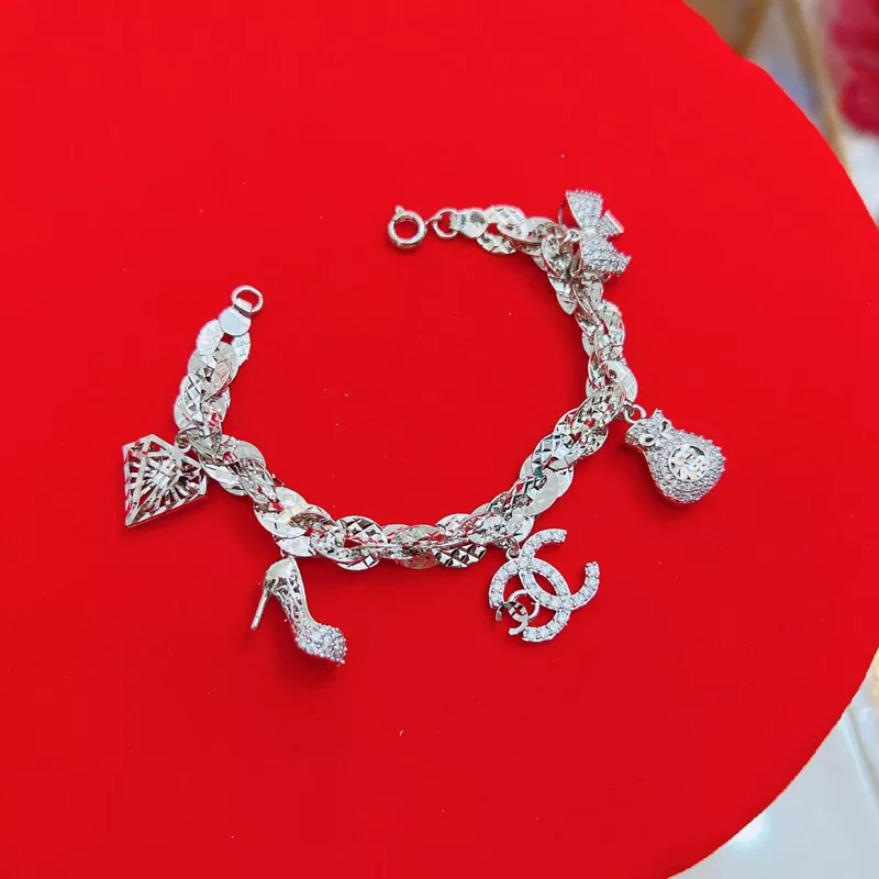 Lắc tay xoắn lá xi bạch kim 5 charm X