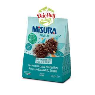Bánh quy cacao cốm gạo Misura Ý gói 120g ăn chay được, dùng bột cacao và cốm gạo giòn, giàu chất xơ