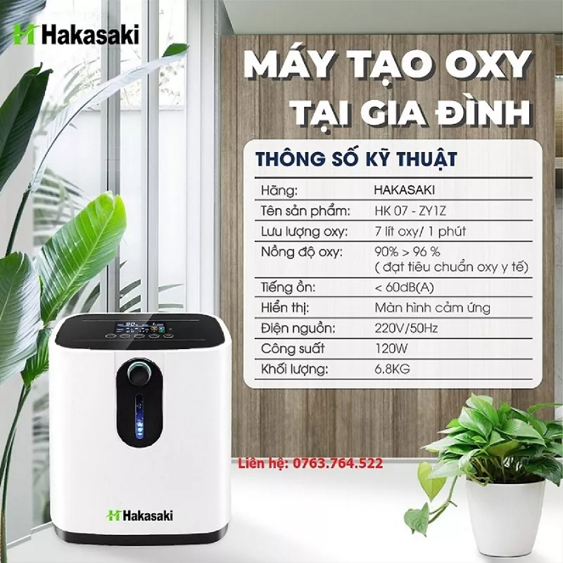 Máy tạo oxy y tế tại nhà công nghệ nhật bản HAKASAKI - hàng chính hãng bảo hành 12 tháng