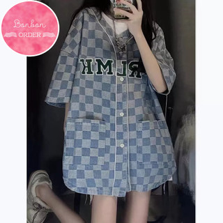 Áo khoác jean ulzzang bóng chày họa tiết caro