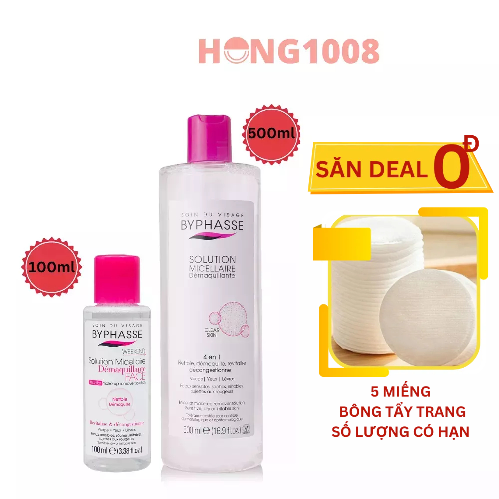 Nước Tẩy Trang Byphasse Cho Mọi Loại Da by phasse 500ml 100ml Solution Micerallaire Face của Tây Ban Nha Hong1008