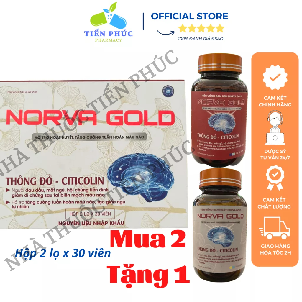 Viên uống bổ não NORVA GOLD thông đỏ Hộp 2 lọ x 30 viên - Hỗ trợ hoạt huyết, tăng cường tuần hoàn má