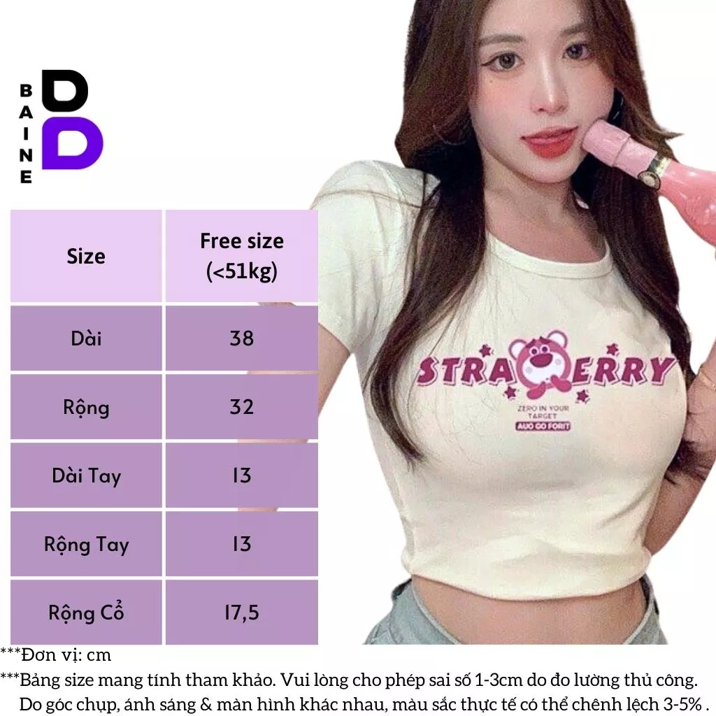 Áo Croptop Tay Ngắn Cổ Tròn GẤU STRAWBERRY Chất Thun Borip Kiểu Sexy Nữ, Áo Thun Ôm Body In Hoạ Tiết Đẹp Tôn Dáng BAINE