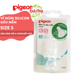 Núm vú cổ hẹp silicone siêu mềm Pigeon (2 cái/vỉ)