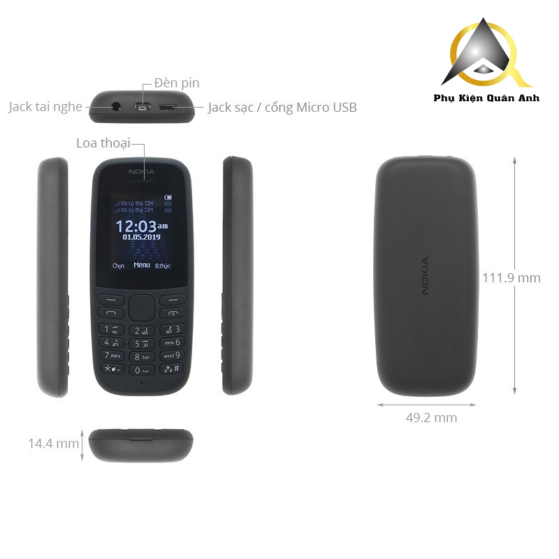 Điện Thoại Nghe Gọi Nokia 105  2 Sim - Hàng Mới Chính Hãng Fulbox -  Tặng kèm pin + sạc