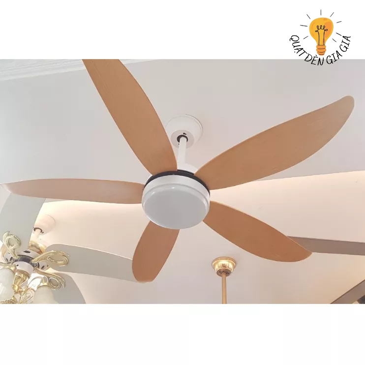 Quạt Trần Trang Trí Cao Cấp Điều Khiển DC 6 Tốc Độ Gió, LED 3 Chế Độ Màu, Phòng Khách, Phòng Bếp, Cánh Nhựa ABS Sải 1m22