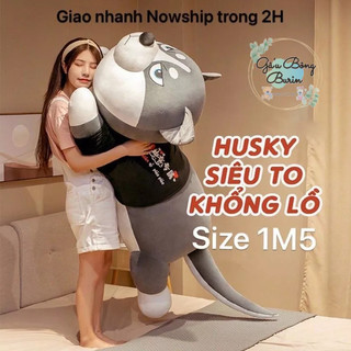 Gấu bông chó ngáo, chó husky mặt ngáo siêu to khổng lồ 1m5, chó husky mặc áo siêu ú
