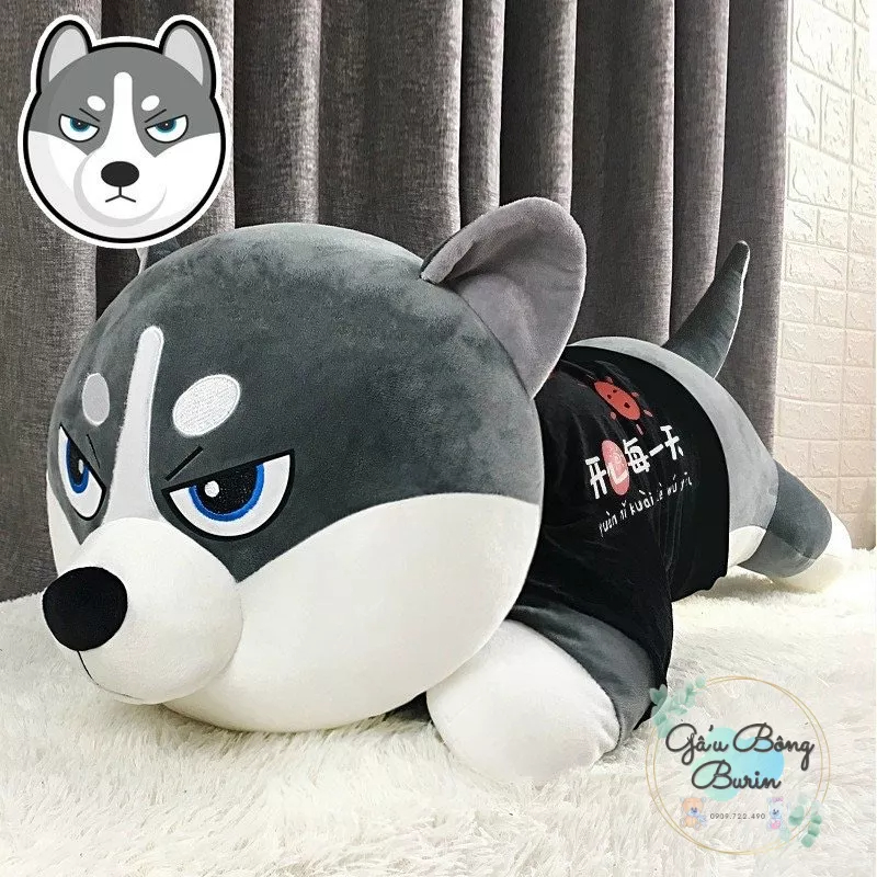 Gấu bông chó ngáo, chó husky mặt ngáo siêu to khổng lồ 1m5, chó husky mặc áo siêu ú