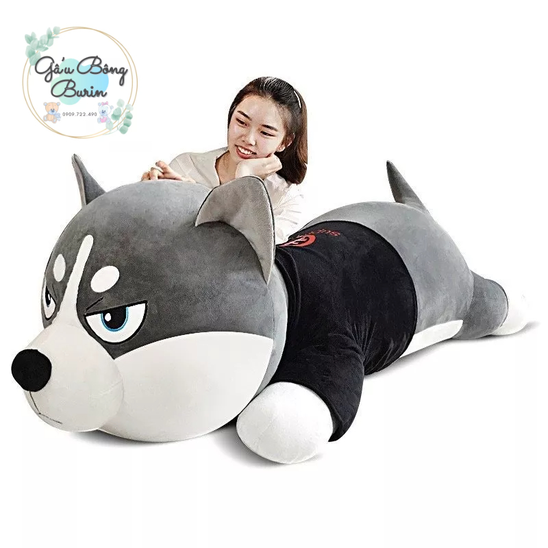 Gấu bông chó ngáo, chó husky mặt ngáo siêu to khổng lồ 1m5, chó husky mặc áo siêu ú