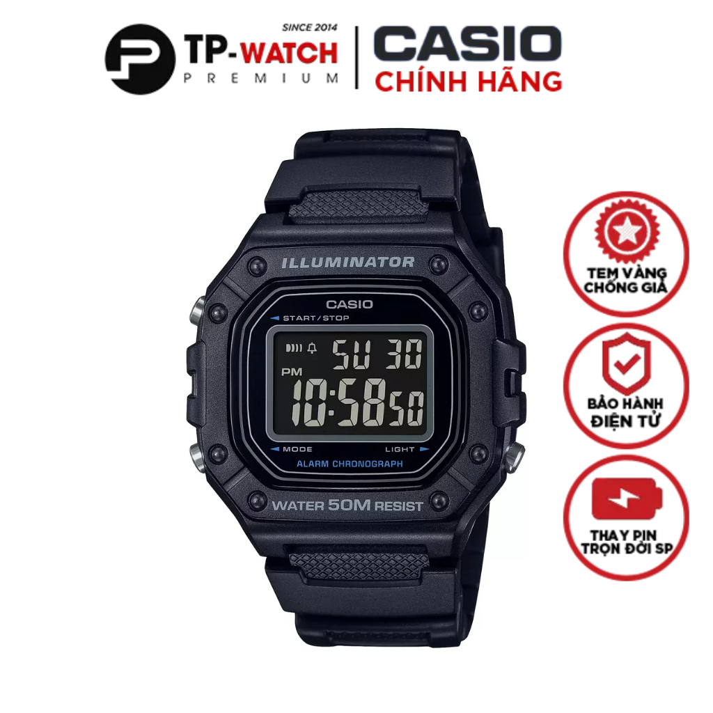 Đồng Hồ Nam Dây Nhựa Casio Standard W-218H-1B Chính Hãng | W-218H-1BVDF Pin 7 Năm