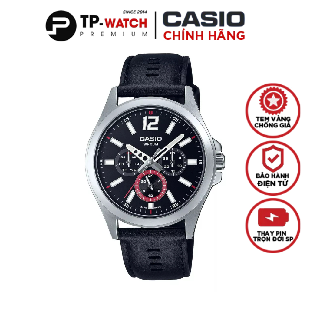 Đồng Hồ Nam Dây Da Casio MTP-E350L-1B | MTP-E350L-1BVDF
