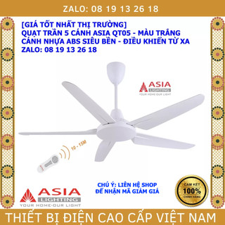  Quạt trần 5 cánh Asia QT05, có Điều Khiển Từ Xa, màu trắng, cánh nhựa ABS, công suất 80W, BẢO HÀNH 2 NĂM