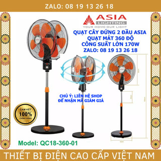  Quạt cây, quạt đứng 2 ĐẦU ASIA QC18-360, quạt mát 360 độ, màu đen cao cấp, bảo hành 2 năm