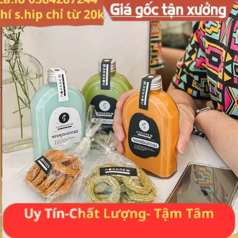 ( Giá sỉ) Chai Nhựa Dẹp Vai Bầu 250ml, 330ml Đã Kèm Nắp, Chai Dày Dặn Đựng Trà Sữa