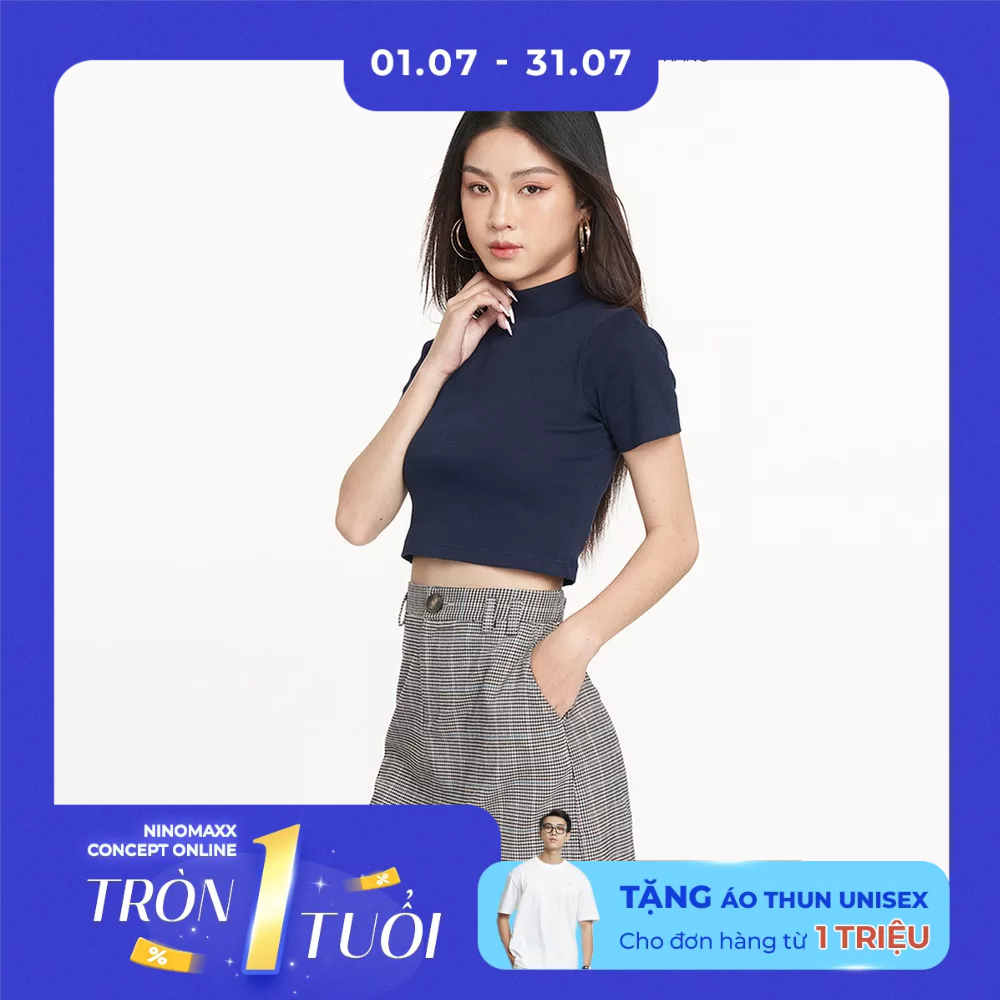 SWEET SIXTEEN Áo thun nữ cổ lọ tay ngắn chất cotton lụa sen nhiều màu 2207039