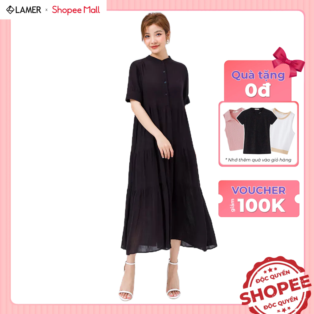 Đầm Maxi VIENNE TRAN Cổ Tàu Nhún Tầng V63M21H012