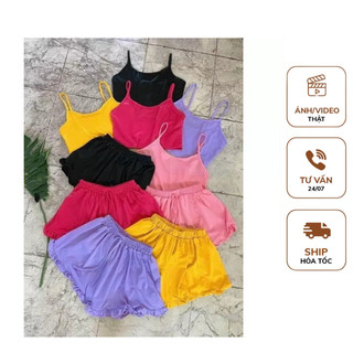 Bộ 2 dây quần đùi xoè kèm bèo dễ thương Chất gân